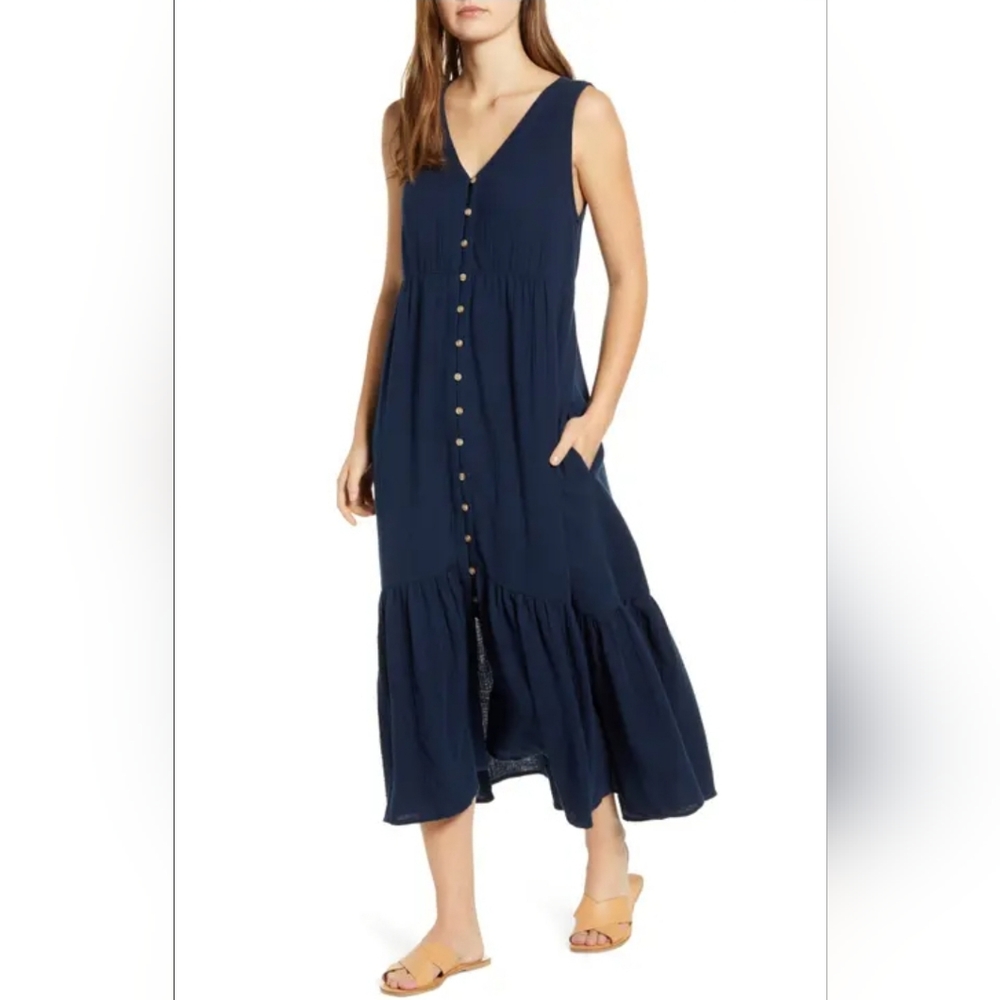 NEW NWT BeachlunchLounge Lexa Plisse Summer Sleeveless Dress, Size Large